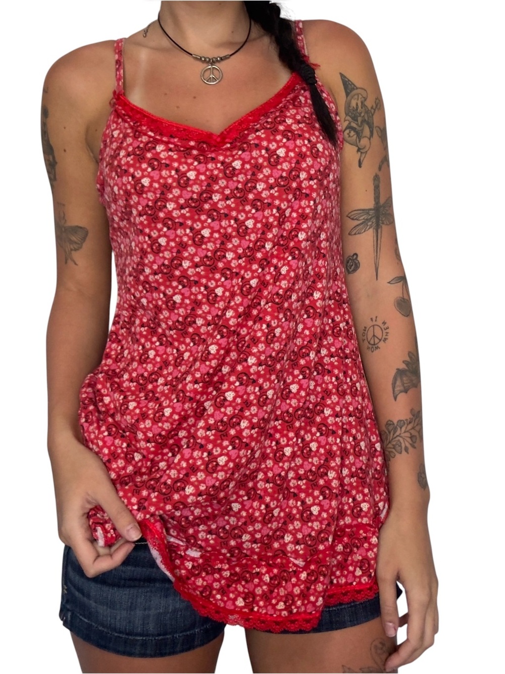 Y2K Red Floral V-Neck Cami Top